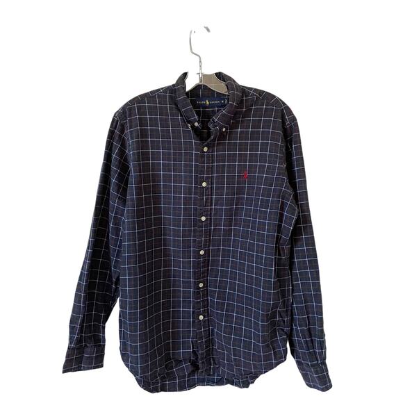 Ralph Lauren Plaid Button Down Shirt Navy Blue Size Medium - Picture 1 of 6